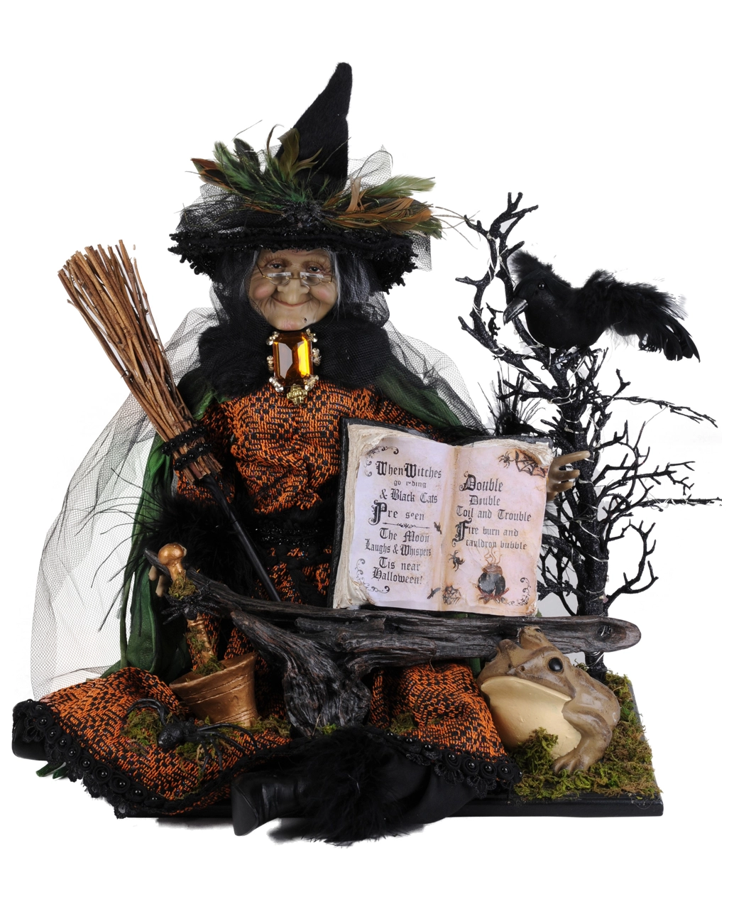 Beleuchtete Geisterhexe Mit Kröte & Zauberbuch 50cm
